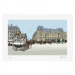 La gare Saint-Lazare. Estampe de Stéphane Heuet. Illustration de A l'ombre des jeunes filles en fleurs de Marcel Proust.