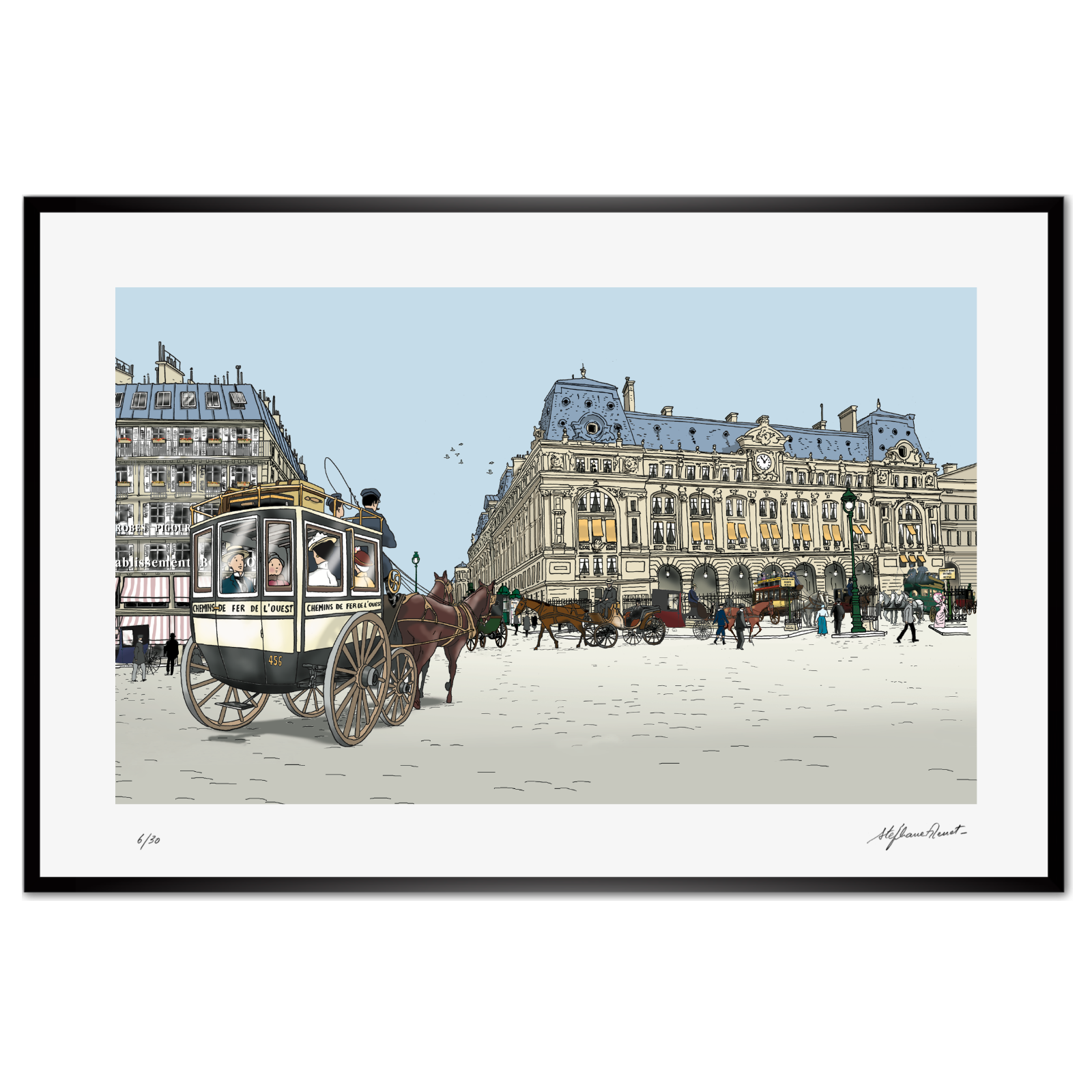 Saint-Lazare station in Paris. Print by Stéphane Heuet. Illustration of Within a Budding Grove by Marcel Proust.
